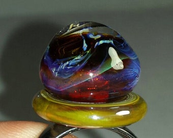 Ring Top Interchangeable Lampwork Glass Cabachon Turbulence SRA