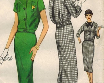 1950s Simplicity 2410 Vintage Sewing Pattern Misses Two-Piece Dress, Top, Pencil Skirt Size 16 Bust 36