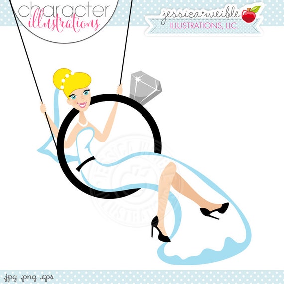 BLONDE Bridal Character Illustration, Bride Sitting in Ring Swing, Wedding Ring Swing, Bride Swinging, Weddings Il_570xn