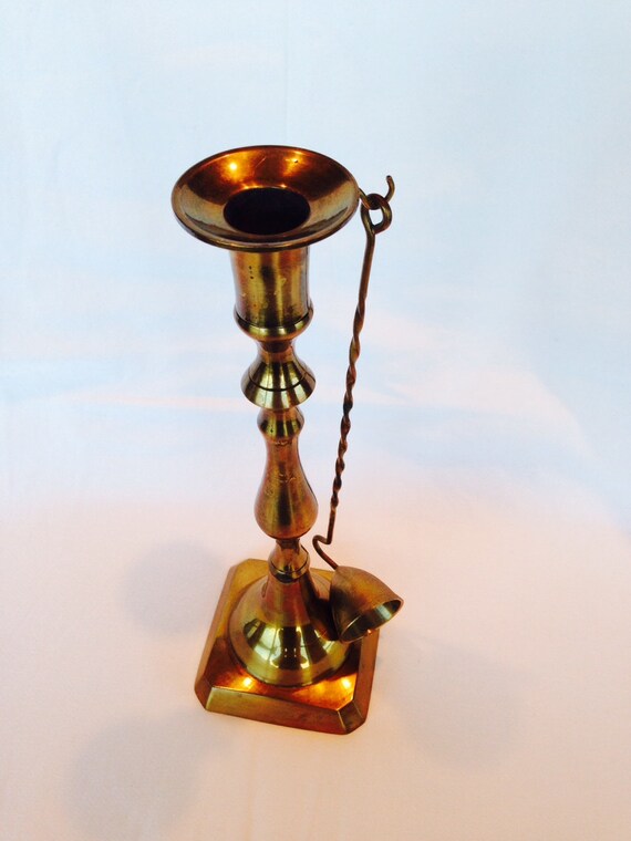 Vintage Brass Candle Holder With Attached Snuffer by missenpieces