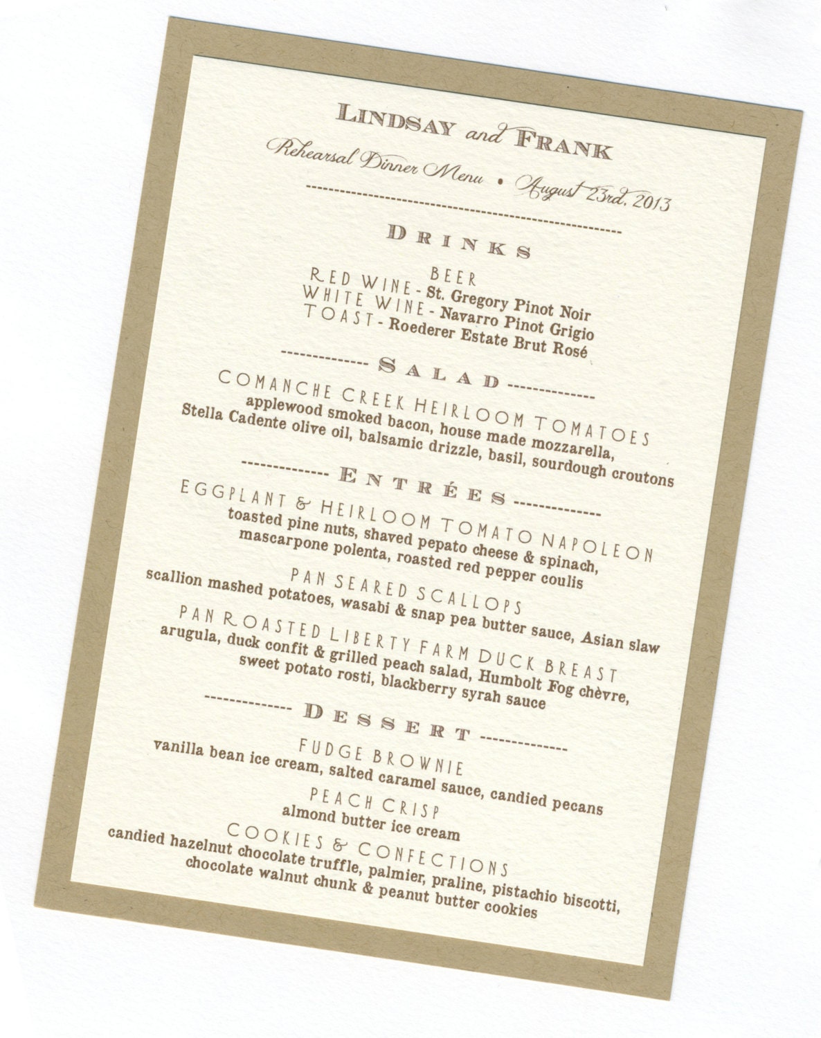 Rehearsal Dinner Menus by bbinvitations on Etsy