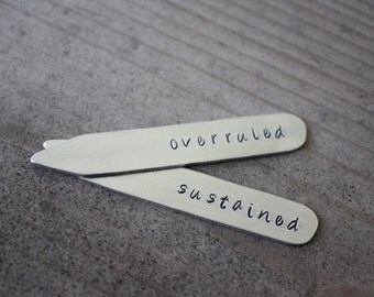 Funny Personalized Collar Stays for Lawyer or Judge, Law School Gift, Hand Stamped Aluminum