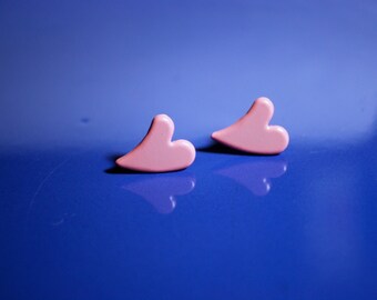 Pink Heart Earrings -- Studs, Pink Hearts, Silver