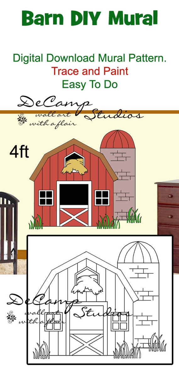 DIY BARN MURAL Printable Wall Pattern Digital Download Trace