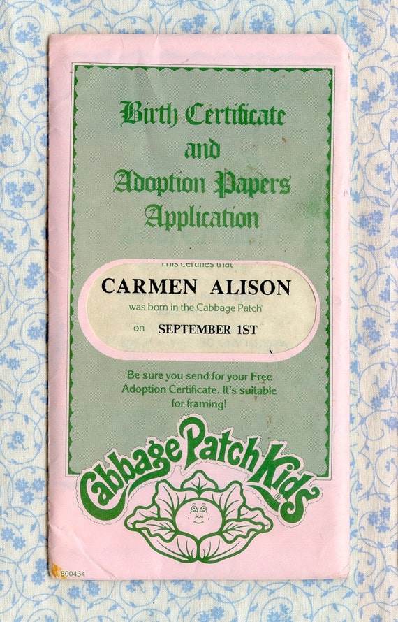 Cabbage patch birth certificate both sides print