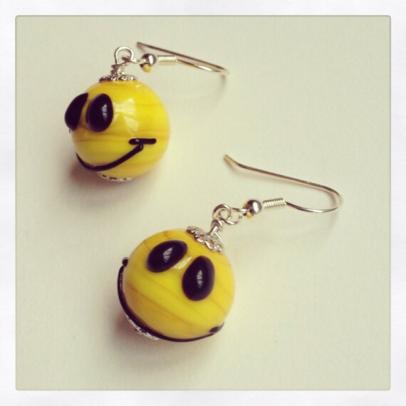 Yellow Smiley Earrings / happy face jewelry / be happy by