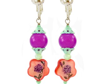 Sakari Gold & Coral Handmade Beaded Earrings - Mini Size