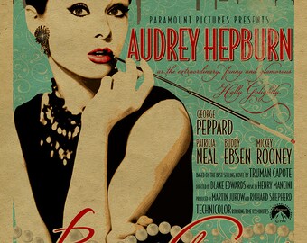 Audrey Hepburn in Breakfast at Tiffany's poster.12x18. Kraft paper. Art. Print. NYC. 1960s. New York. Truman Capote. Holly Golightly.