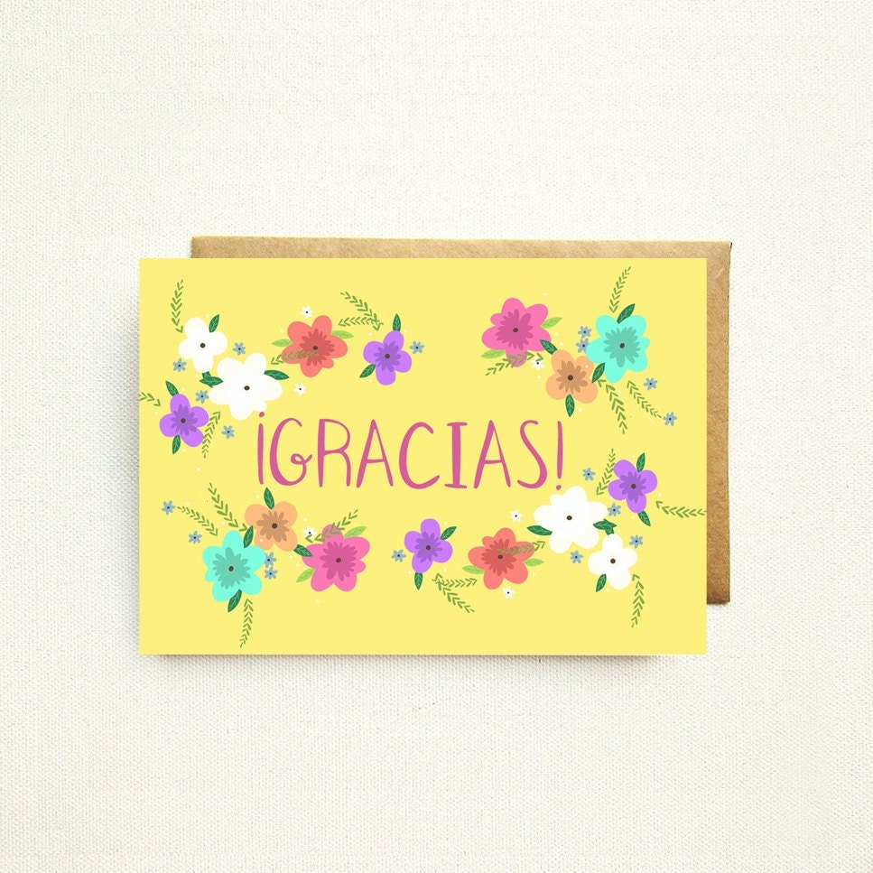 Gracias Thank You Card Floral Thank You by nicolemariepaperie