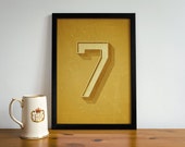 Retro Number Seven Poster - Number Poster - Custom Numbers for Your Home - Vintage Typography Posters - Number Prints