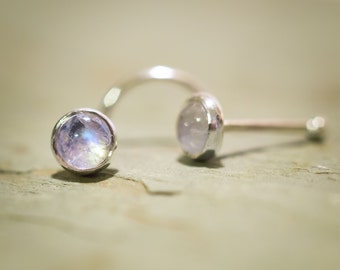 Just a Rainbow Moonstone Nose Stud (4mm Cabochon) Handmade with Love Out of Solid Sterling Silver