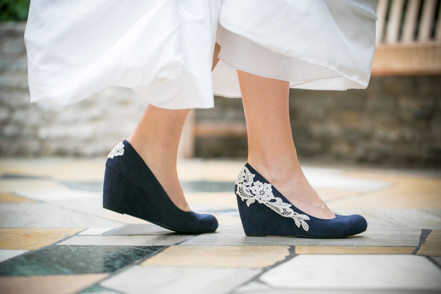 navy blue wedge heels