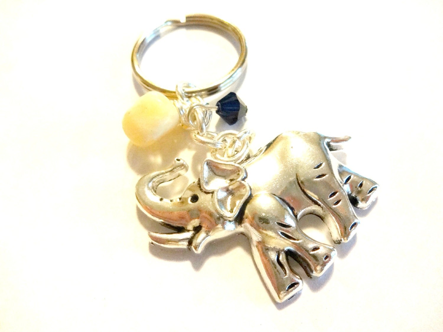 Elephant Keychain Lucky Charm Keychain Yellow Jade Gemstone