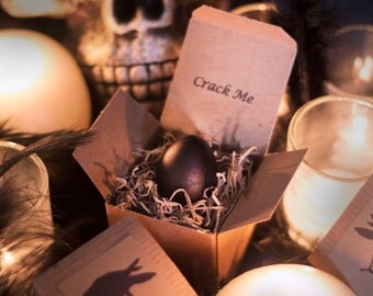 Crack Me! Raven Egg Halloween Invitations - Creepy Custom Black "Raven" or "Crow" Egg Invites for Your Unique Event - Spooky, Gothic, Weird