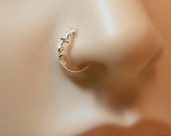 Nose Ring LEAF motif Customize Sterling silver ,ring nose, nose rings, nose hoops,16 gauge,18 gauge,20 gauge,21gauge,nose piercing*