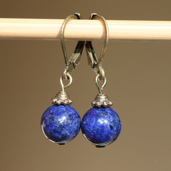 Navy Blue Earrings Lapis Lazuli Earrings by NtikArtJewelry on Etsy