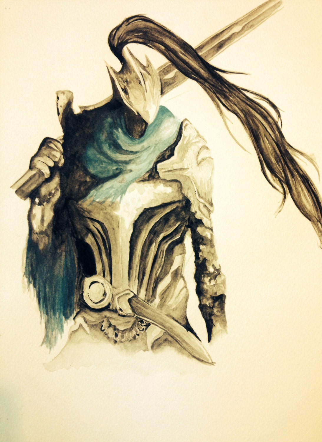 8.5x11 Artorias The Abyss Walker Dark Souls Watercolor