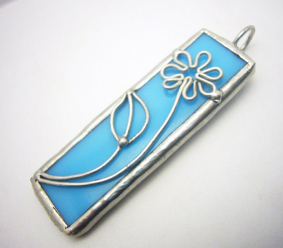 Little Spring Flower turquoise blue stained glass pendant id1330203 soldered handmade stainedglass jewelry jewellery