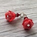 beaded flower charms, flower dangles, cherry red bellflower set of 2