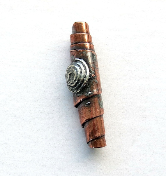 Handmade Copper Bead with Sterling Silver Spiral by Mary Harding Long with large hole