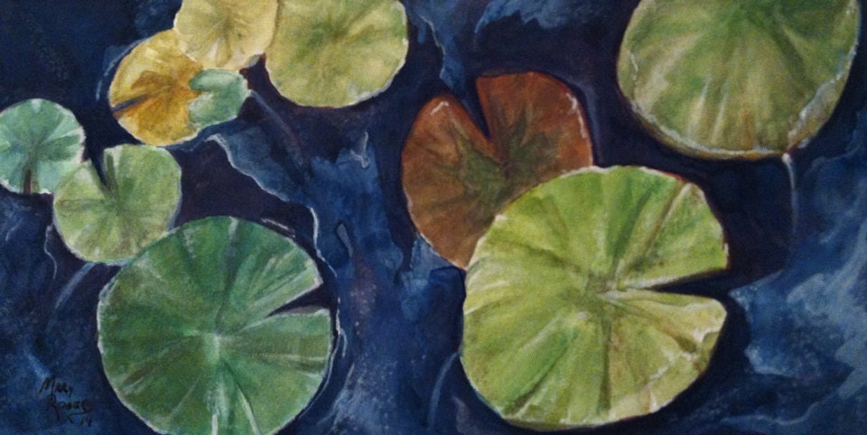 Lily Pads Original Watercolor Painting 12 x 6