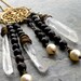 crystal quartz necklace, pearl, rosary, vintage brass, gold, statement jewelry