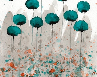 Watercolor Painting: Watercolor Flower Painting - Art Print - Mister Muscle - Teal Watercolor Flowers - 8x10