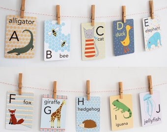 Animal Alphabet Card Set, Nursery Wall Cards, Animal Alphabet Flash Cards, Alphabet Fine Art Prints, ABC Cards