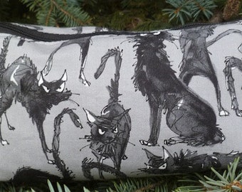 Black Cat flat bottom bag, flat bottom pouch, knitting notions pouch, Sebastian Ghastlie, The Zini