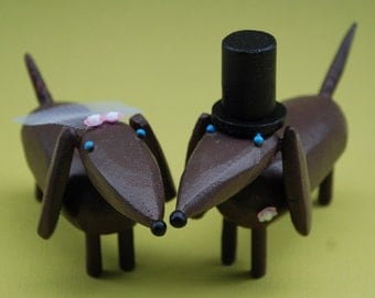 Dachshunds Wedding Cake Toppers | Custom Dog Cake Toppers | Gay Wedding | Bride and Groom Doxies