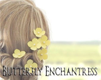 Yellow Wedding, Bridal Hair Flowers, Bridesmaid Hair Accessories - 6 Yellow Adora Hydrangea Hair Pins