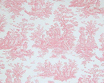PINK TOILE FABRIC Yardage Fabric by the yard - Pink and white toile print- cotton decor fabric