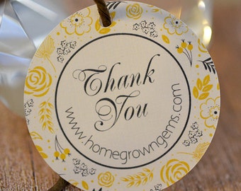 Yellow Grey Flowers Roses Custom Thank You Tags Hang Tags Gift Tags Party Favor