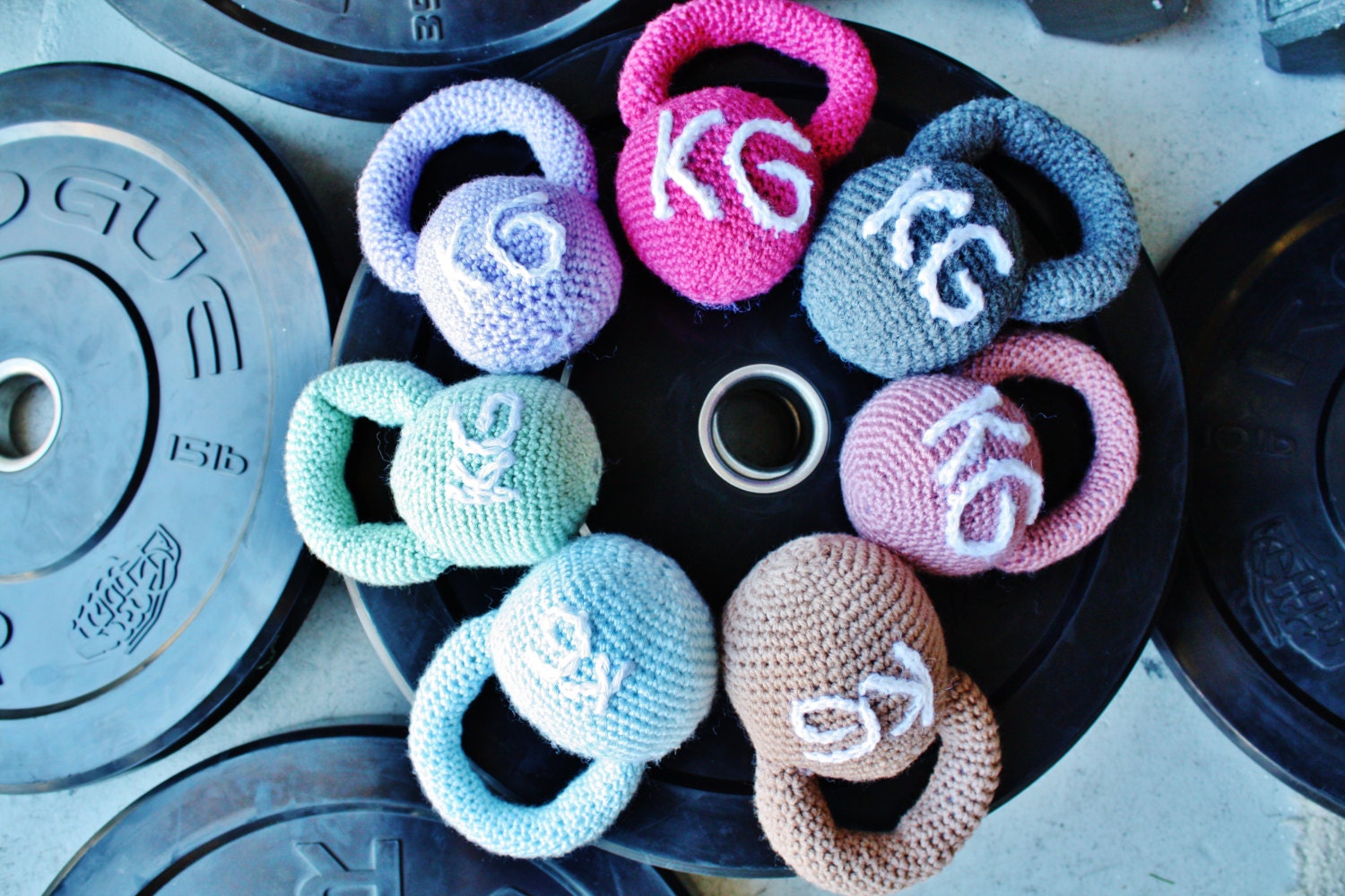 Kettlebell Crocheted Fitness Baby Rattle Toy Green by ellabelli