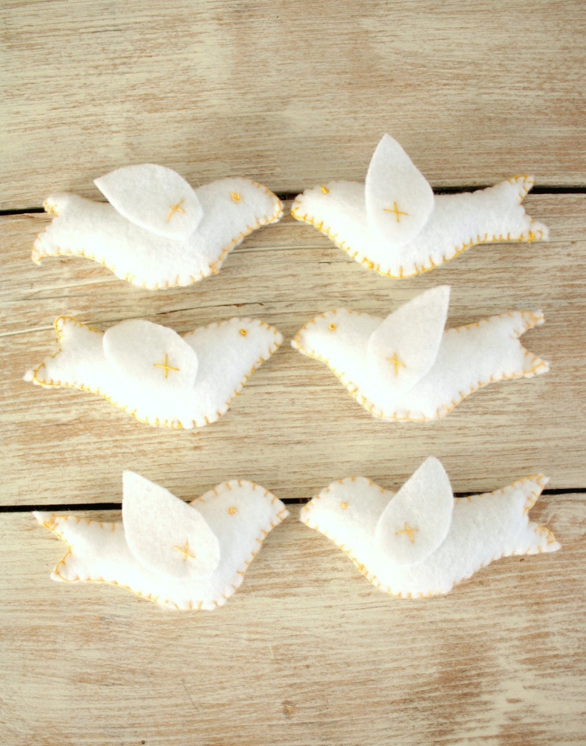 White Dove Ornament Set of 6 White Bird Ornaments by LewieandBerg