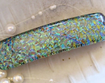 Medium Dichroic Glass Barrette, Green, French Made Barrette Clip