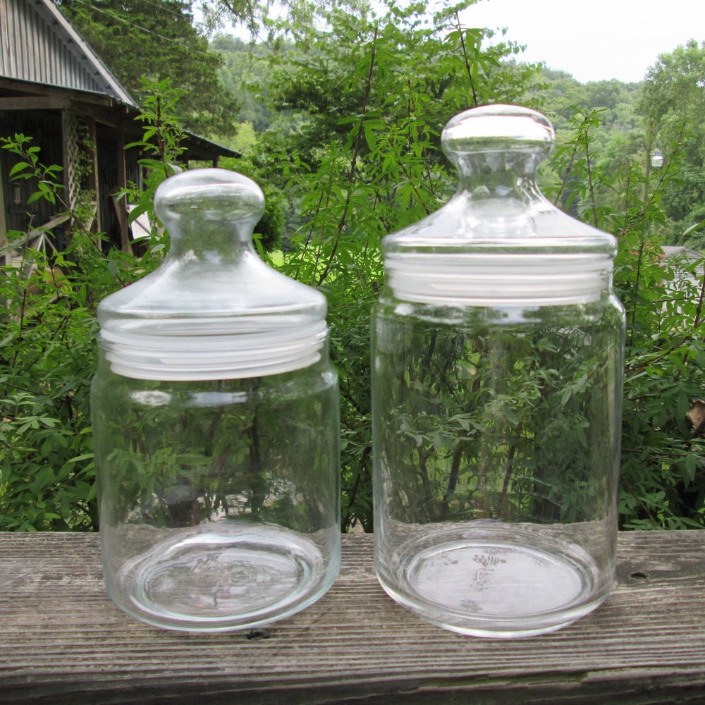 Two Vintage Glass Storage Jars Apothecary by SimplySuzula on Etsy