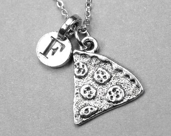 Small Pizza Charm Necklace antiqued silver plated charm on a delicate silver plated chain