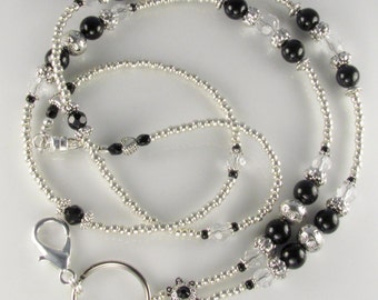 Black Pearl Beaded Lanyard ANTIQUE PEARL id badge holder