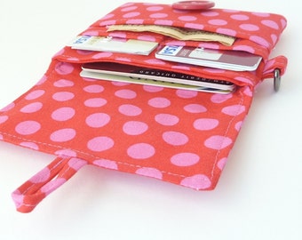 cute wallet. womens small card organizer. polka dot fabric card case ...