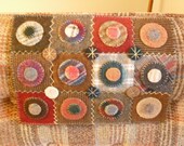 Primitive Hand Stitched Penny Rug- Candle Mat- Made with vintage wool