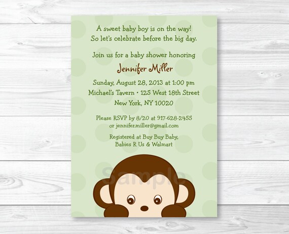 Cute Monkey Baby Shower Invitation / Monkey Baby Shower Invite / Jungle Animal Baby Shower / Baby Boy Shower / PRINTABLE Il_570xn
