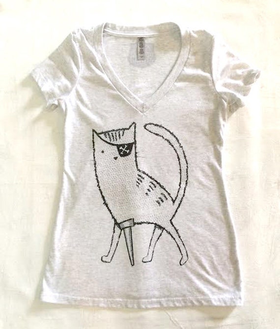 Pirate Kitty Ladies V-Neck by DowdyStudio on Etsy