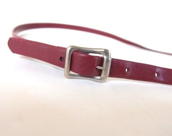 Vintage 1980's Skinny Oxblood Belt, Modern Size 14 to 16, Large