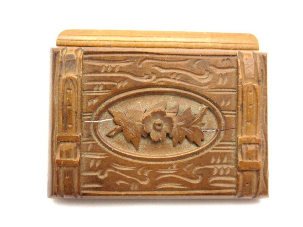 Black Forest Box Carved Wooden Stamp Box