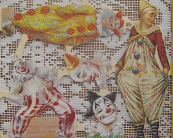 England Vintage Victorian Circus Clowns Lithographed Die Cut Paper Scraps A 101 Out Of Print