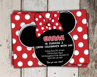 Red Minnie Mouse Invitations (other colors/styles available) - Birthday Invitations - print yourself JPG