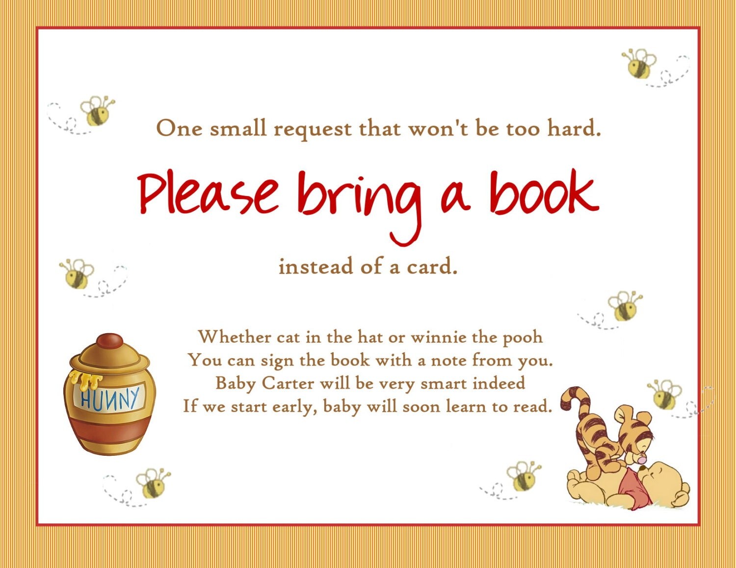 book bring a baby shower ideas Winnie Card Bring Book Insert Baby the a Shower Pooh /