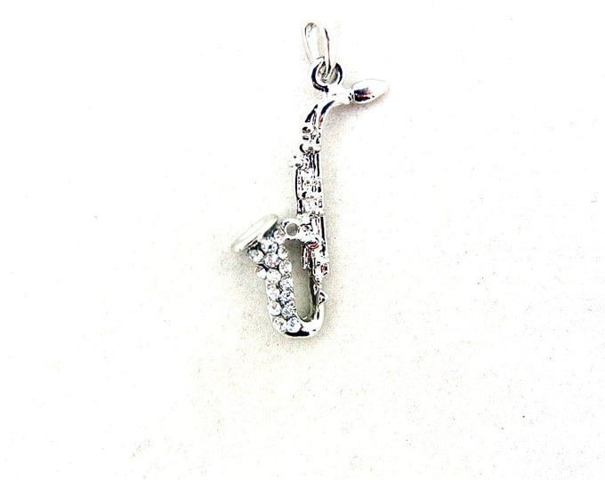 Saxophone Pendant Silver-tone with Rhinestones