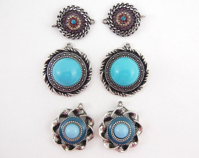 Set of 3 Pairs of Antique Silver-tone with Turquoise Accents